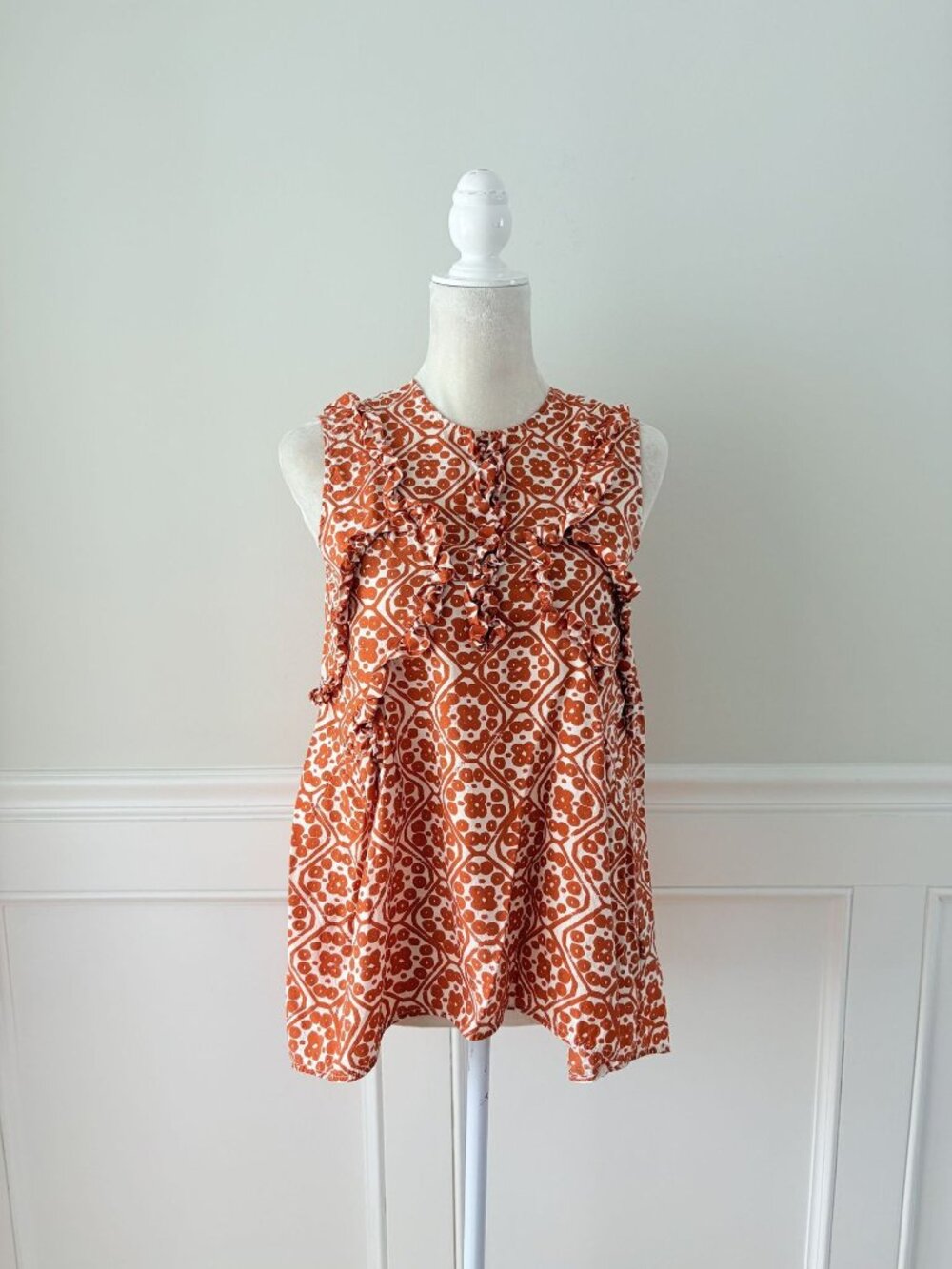 Christian Wijnants Sleeveless Floral Silk-Blend Tunic Top Orange & Cream Size 34